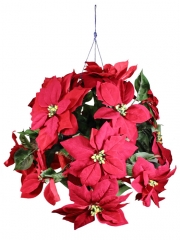 Flor de pascua artificial cesta colgante redonda poinsettia artificial