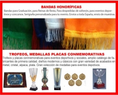 trofeos, medallas, bandas honorificas para graduaciones y fiestas