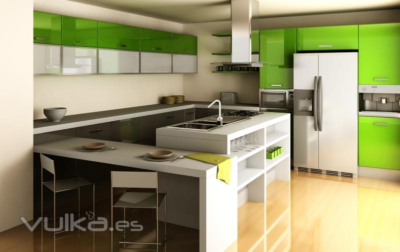 Cocina en laminado brillo.