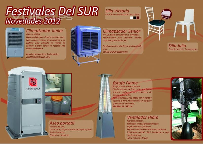 Climatizadores, estufas, ventiladores, aseos portátiles y silla chiavari