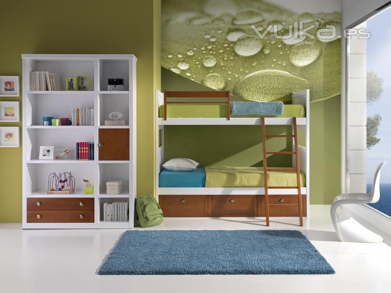 DORMITORIO JUVENIL CON LITERA Y LIBRERIA