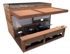 Infografia de chiringuito de madera desmontable. navarrolivier.com