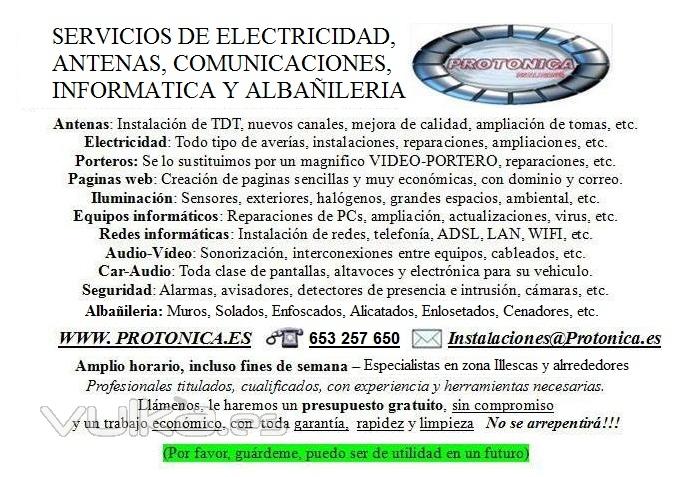 Especialista en electricidad, antenas, porteros...