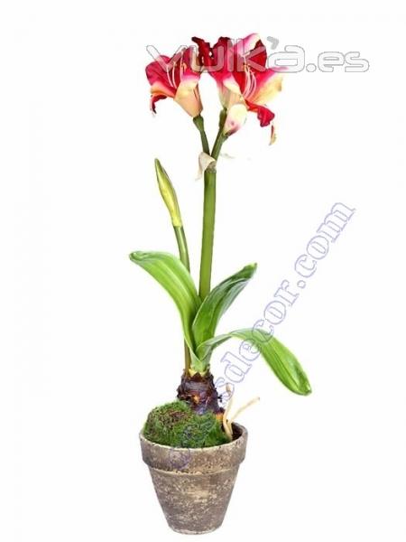 Flores artificiales. Flor amarilis artificial en maceta Oasis Decor