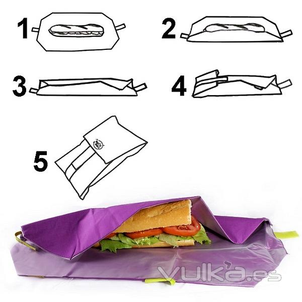 Porta comidas. Bocn roll porta bocatas reutilizable lila en La Llimona home (1)