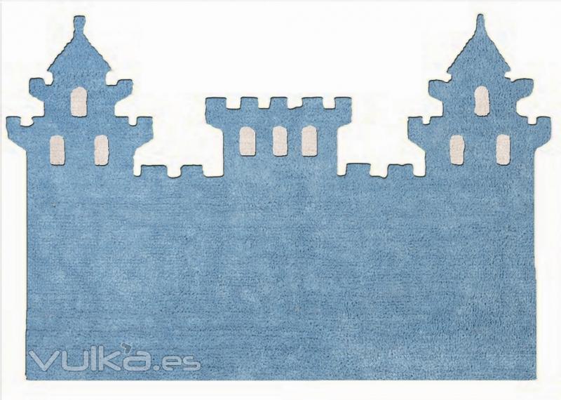 Alfombra infantil Castillo celeste. De algodón y apta para lavadora.