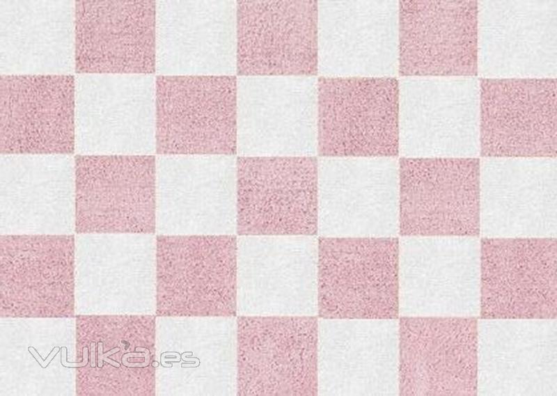 Alfombra infantil Damero rosa. De algodn y apta para lavadora.