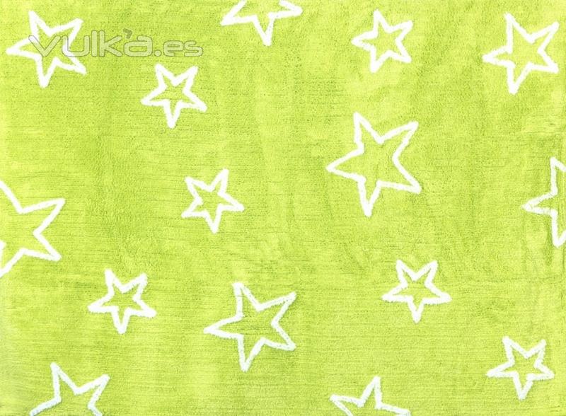 Alfombra infantil Estrellas pistacho. De algodn y apta para lavadora.