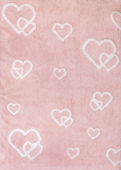 Alfombra infantil corazones rosa de algodon y apta para lavadora