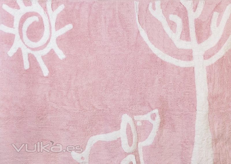 Alfombra infantil Verano rosa. De algodón y apta para lavadora.