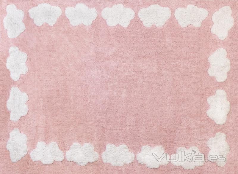 Alfombra infantil Nubes rosa. De algodón y apta para lavadora.