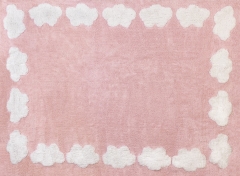 Alfombra infantil nubes rosa de algodon y apta para lavadora