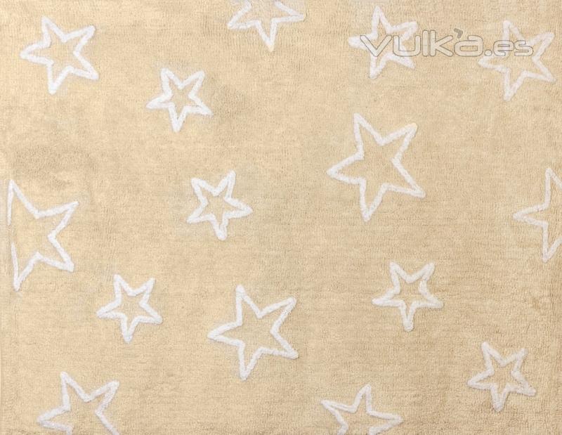 Alfombra infantil Estrellas beige. De algodn y apta para lavadora.