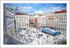 Cuadro en acuarela de la Puerta del Sol, Madrid