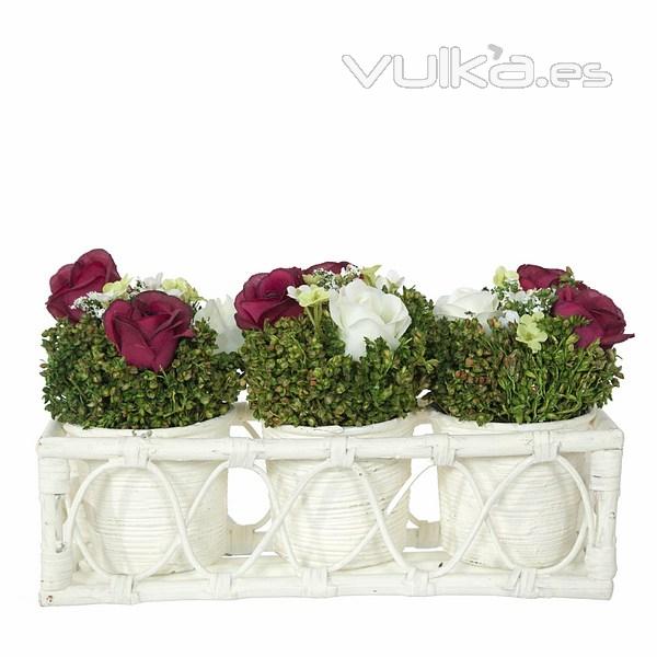  Arreglo floral jardinera tres macetas rosas rojas - La Llimona home