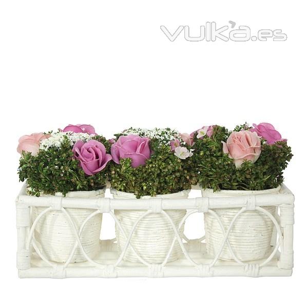Arreglo floral jardinera tres macetas rosas - La Llimona home