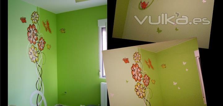 Decoración de habitación infantil con vinilo separando los colores