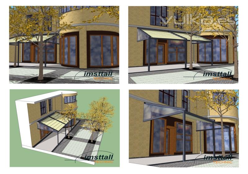 Proyecto de toldo con estructura para terraza de bar.