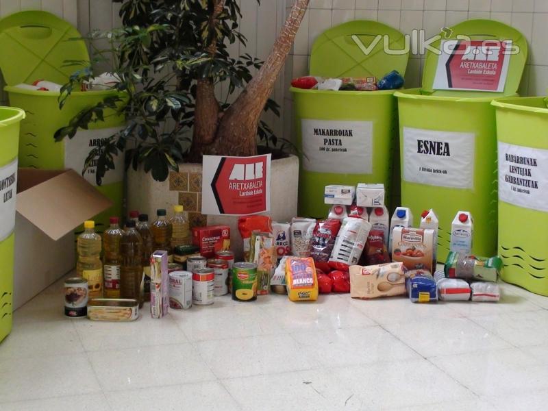 Alimentos recogidos en favor del Banco de Alimentos de Gipuzkoa.