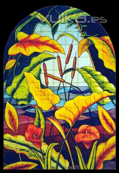 Composicin con Plantas. 195x135cm. Realizado en azulejos 