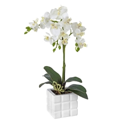 Planta flores orquideas artificiales maceta cuadrada blanca 1 - la llimona home