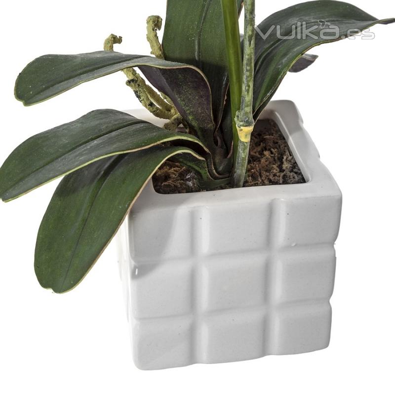 Planta flores orquideas artificiales maceta cuadrada blanca 2 - La Llimona home