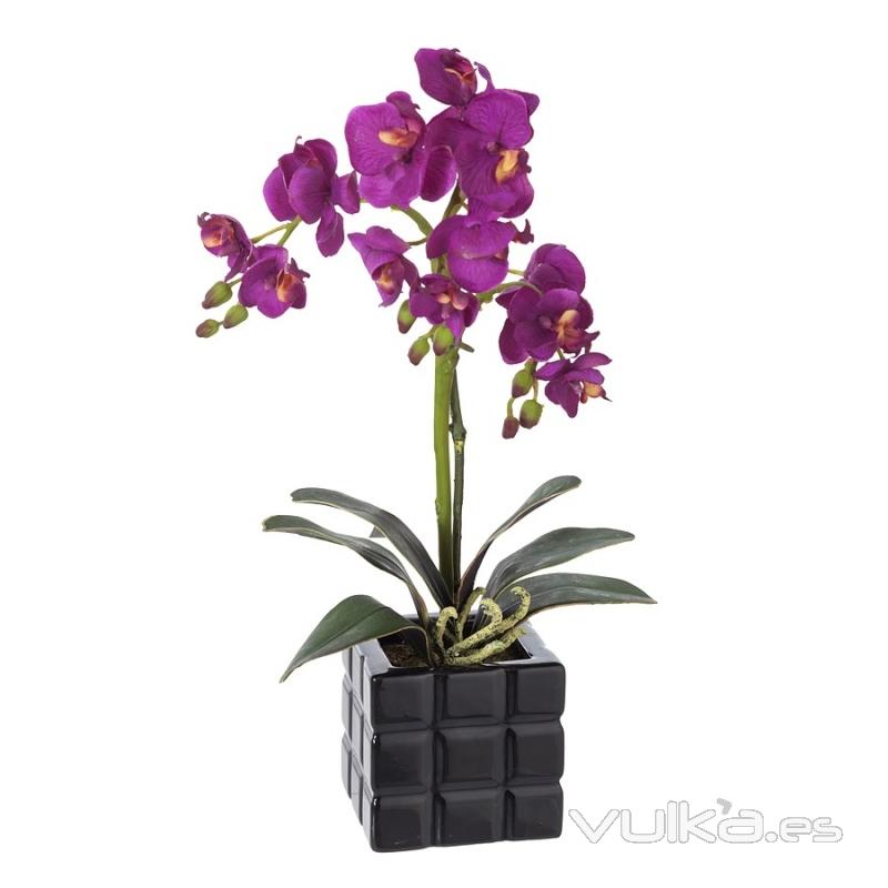 Planta flores orquideas artificiales maceta cuadrada negra - La Llimona home