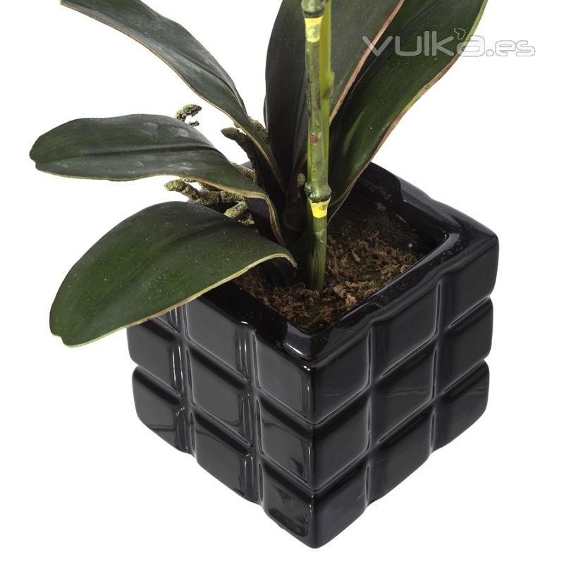 Planta flores orquideas artificiales maceta cuadrada negra 2 - La Llimona