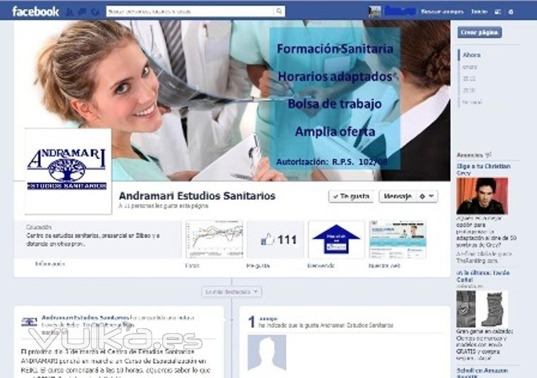 Pantalla del Facebook site de Estudios Sanitarios Andramari, uno de nuestros clientes