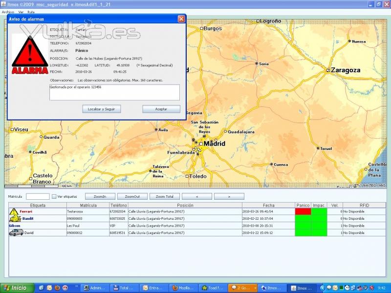 localizacin GPS, control de flotas, alarma de robo de gasoil de camiones y accidentes 