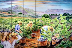 Escena de vendimia a estilo tradicional mural de 90x60cm realizado en azulejos pintados a mano