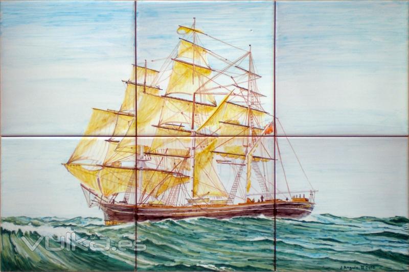 Velero Cutty Sark en alta mar. Panel de azulejos 45x30cm.