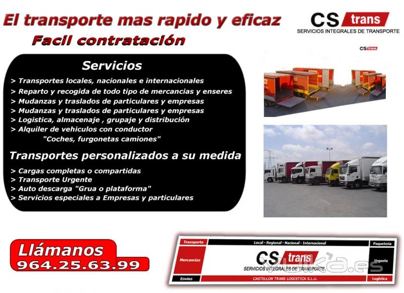 CsTrans Empresa de Transporte Urgente de Mercancas, logstica y Mudanzas en Castelln y Valencia.