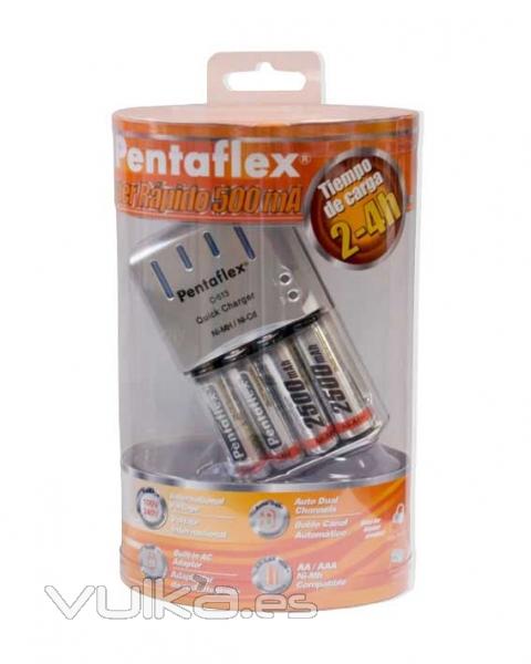 Cargador Rpido PENTAFLEX C 513 (2-4h) + 4 bateras AA 2.500 mAh 11,95 EUR  (IVA y ENVO INCL)