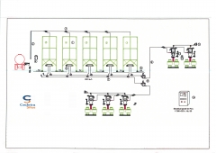 Esquema funcional de 5 silos (sal, azucar, harina, sémola maiz) para alimentar a 5 puntos de dosific