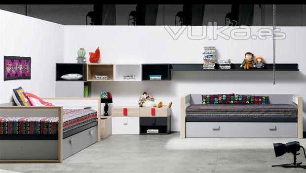 Mueble juvenil moderno con unos tiradores muy originales en varios colores