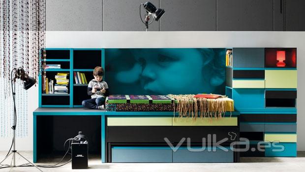 Mueble juvenil con una combinacin de acabados que lo hacen moderno y atractivo