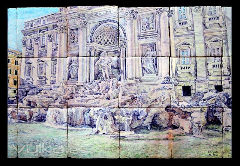Fontana di Trevi, Roma. Mural de azulejos rsticos 70x45cm.