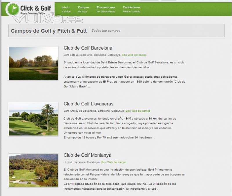 Campos de Golf en Espaa, en la web de Click & Golf