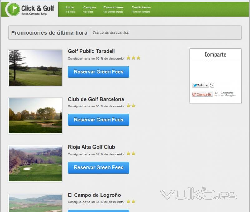 Descuentos en reserva de green fees, web de Click & Golf
