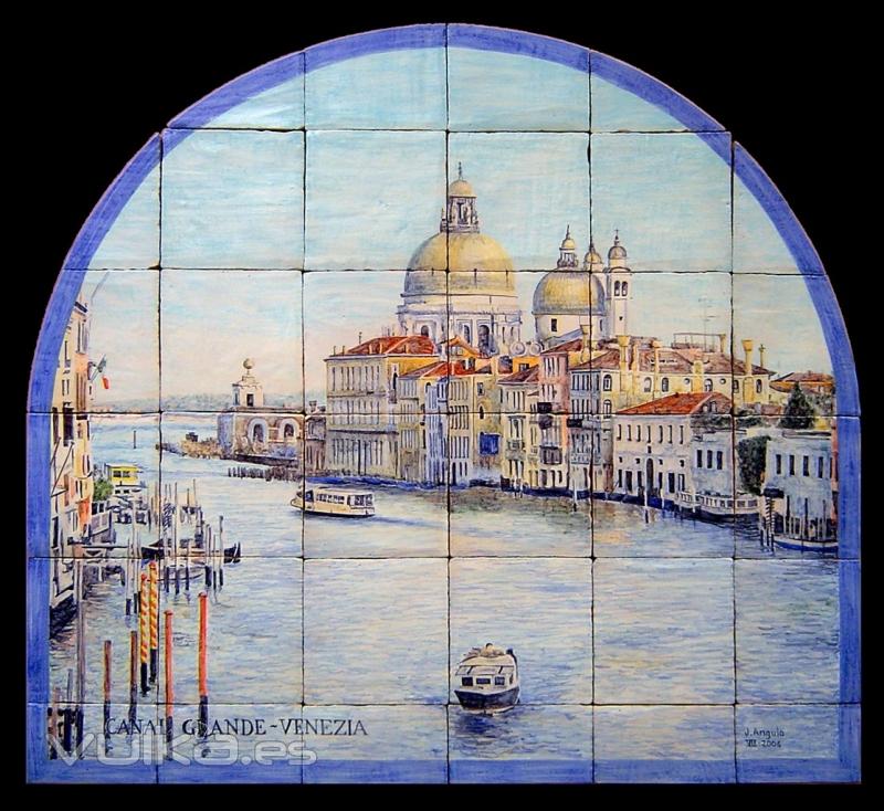 Canal Grande, Venecia. Mural de azulejos rsticos 90x75cm. 