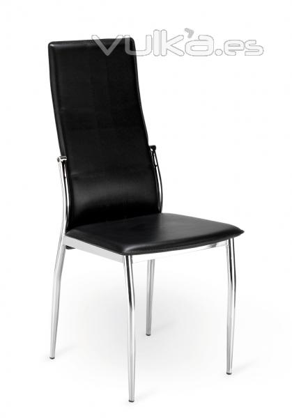 silla tapizado negro estructura cromada
