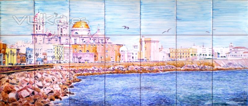 Cádiz, Campo de Sur. Mural de azulejos pintados a mano. 105x45cm.