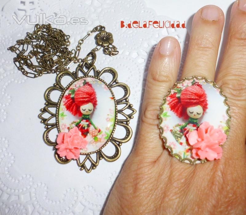 Conjunto: colgante camafeo y anillo coleccin Muecas