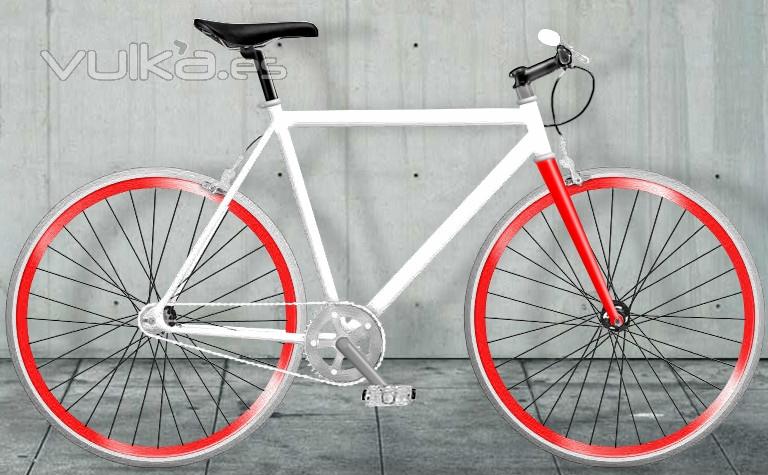 bicicleta fixie llantas rojas, moma bikes