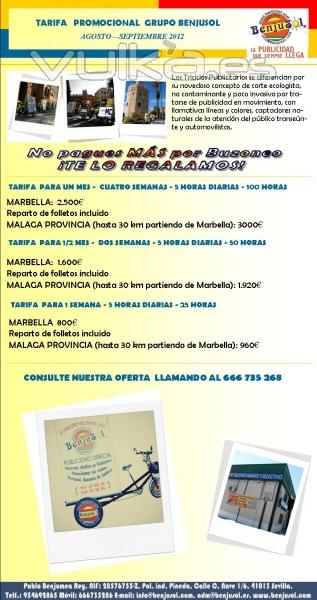 Triciclos Publicitarios, buzoneo, reparto, eventos, Grupo Benjusol