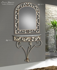 Consola y espejo de hierro forjado decorado con hojas