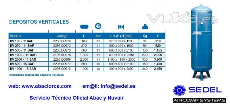 Depósitos o calderines verticales en Lorca en Sedel Aircomp Systems