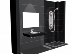 Diseño en 3d de baño en pizarra y Quartz compac