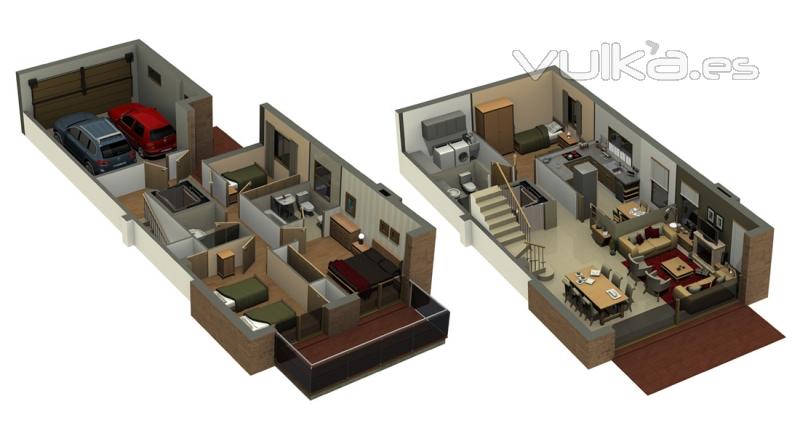 Vivienda unifamiliar - Planta 3D